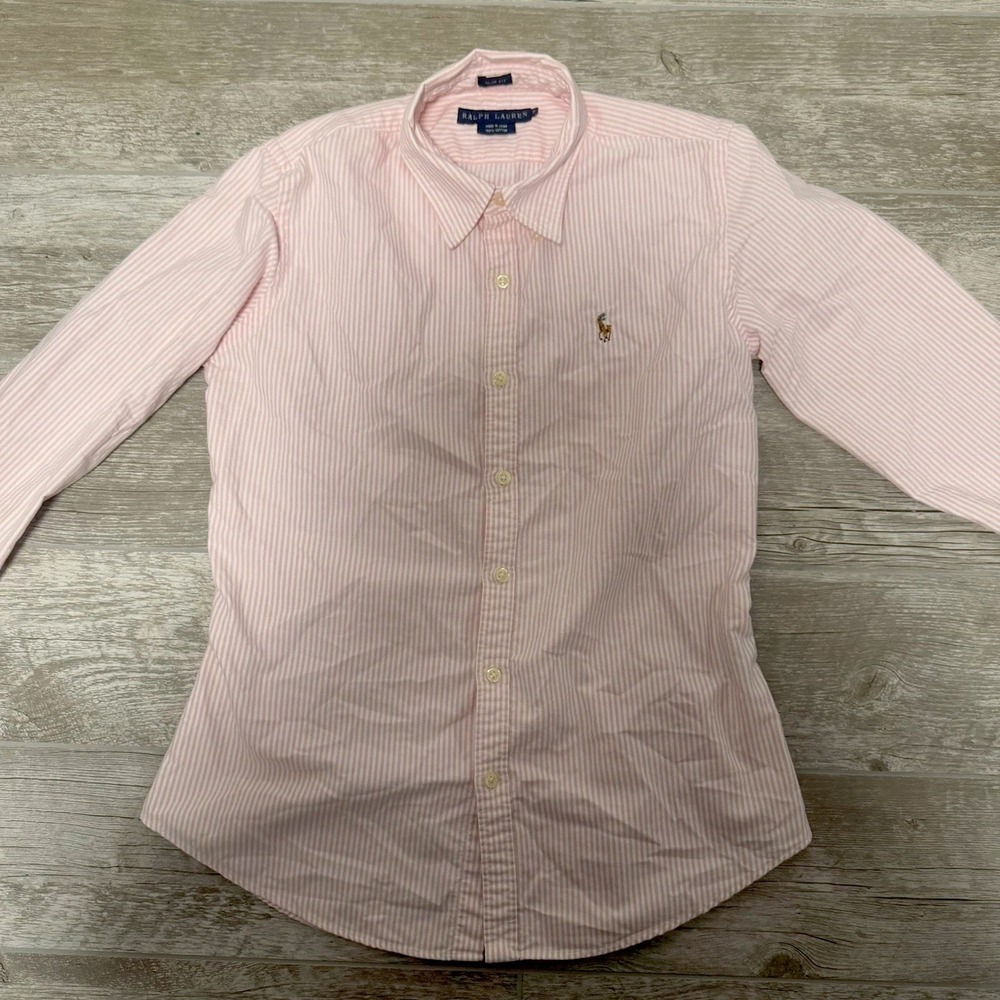 Boys Ralph Lauren Oxfor Button Up Pink/white Striped‎ Sz 8